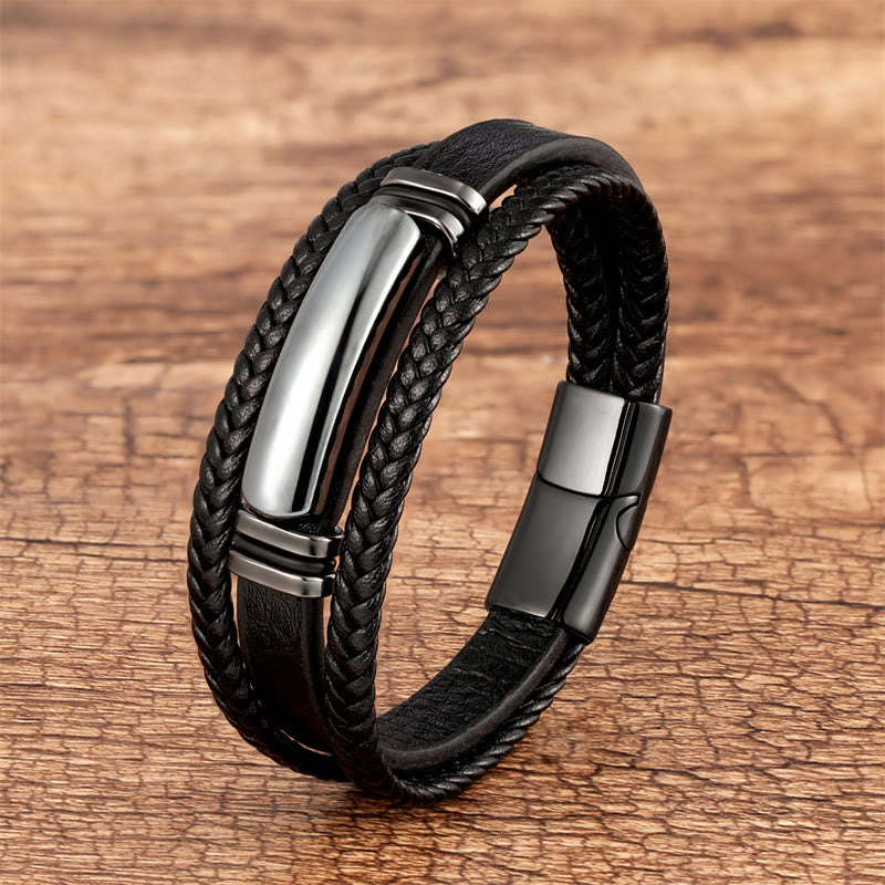 Multilayered Braided Leather Natural Gemstone Power Bracelet