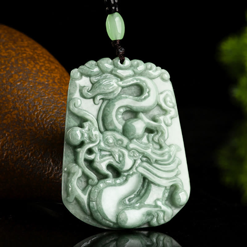 Year Of The Dragon Chinese Zodiac Dragon Soaring Jade Protection Bead Chain Necklace Pendant