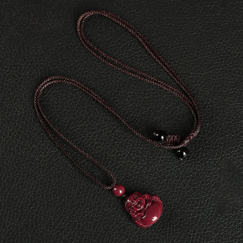 Laughing Buddha Cinnabar Blessing Necklace Pendant Phone Hanging Decoration Key Chain