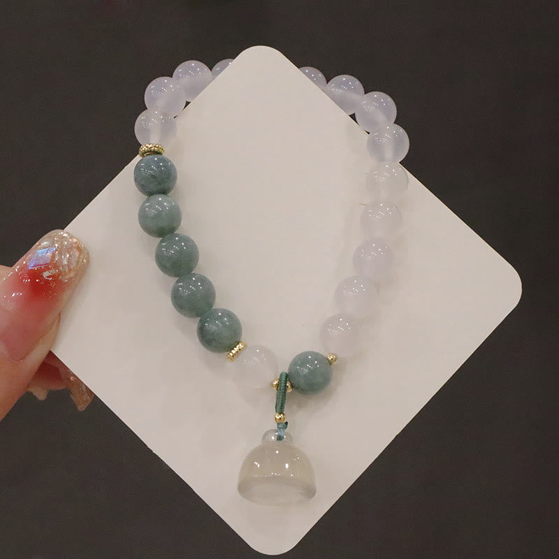 White Agate Jade Lotus Flower Peace Buckle Protection Bracelet