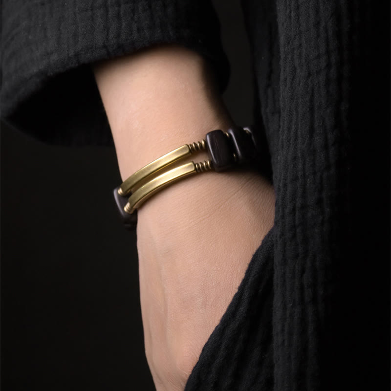 Tibetan Ebony Wood Brass Copper Balance Double Layer Bracelet