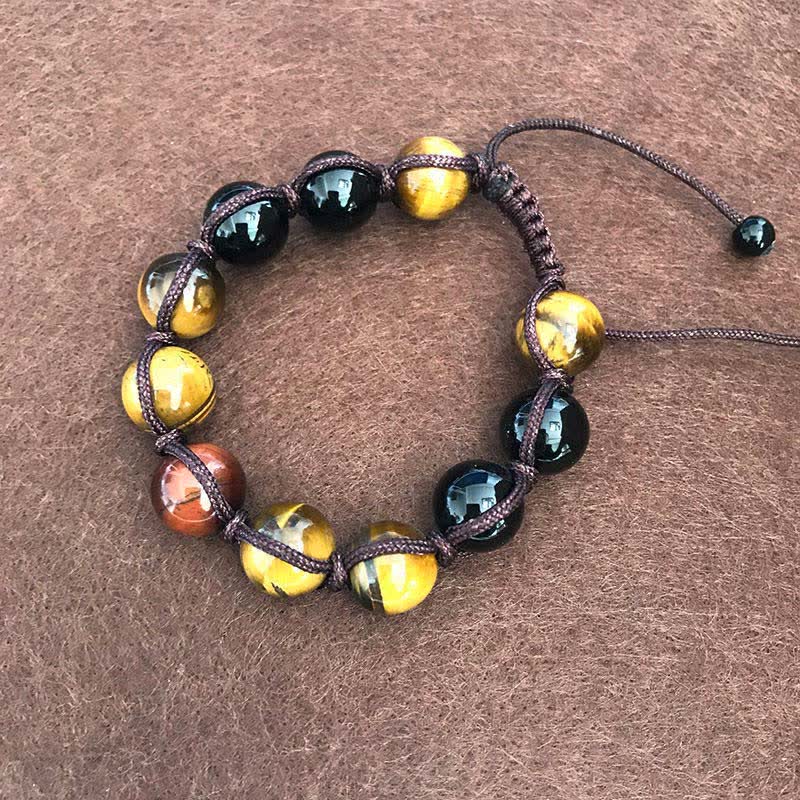 Natural Lava Stone and Tiger Eye Adjustable String Support Bracelet