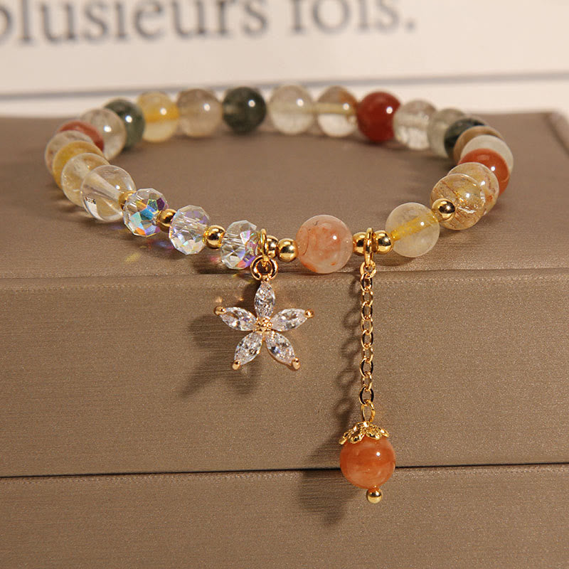 Multicolored Rutilated Quartz Auspiciousness Zircon Flower Bracelet