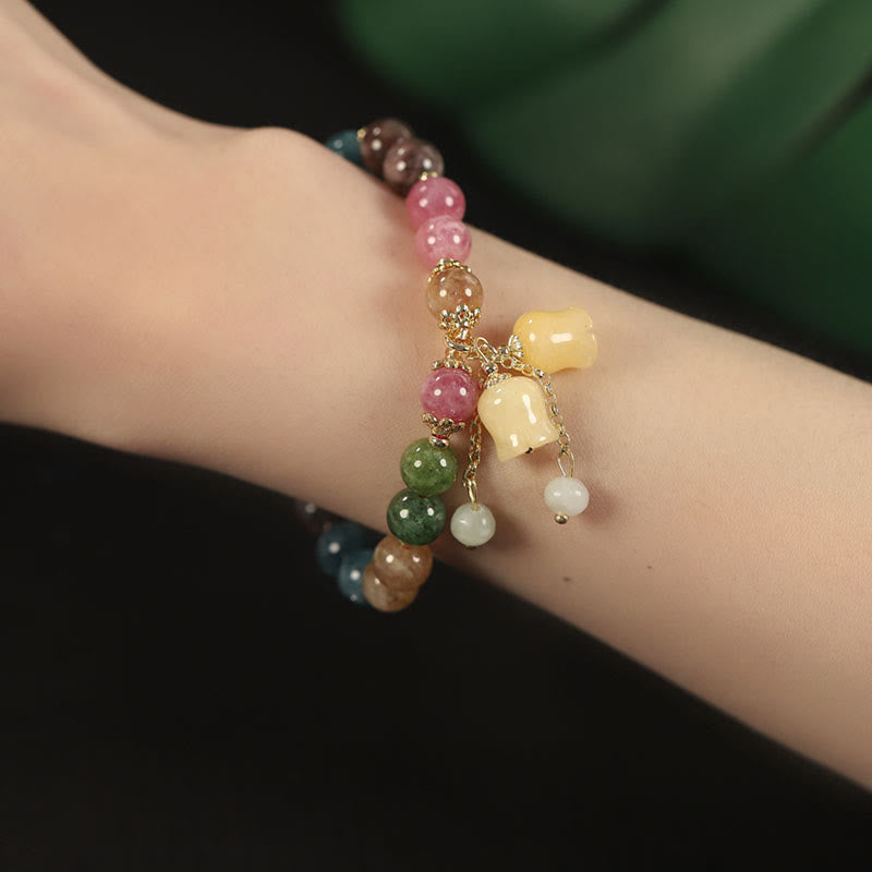Natural Colorful Tourmaline Flower Bead Love Bracelet