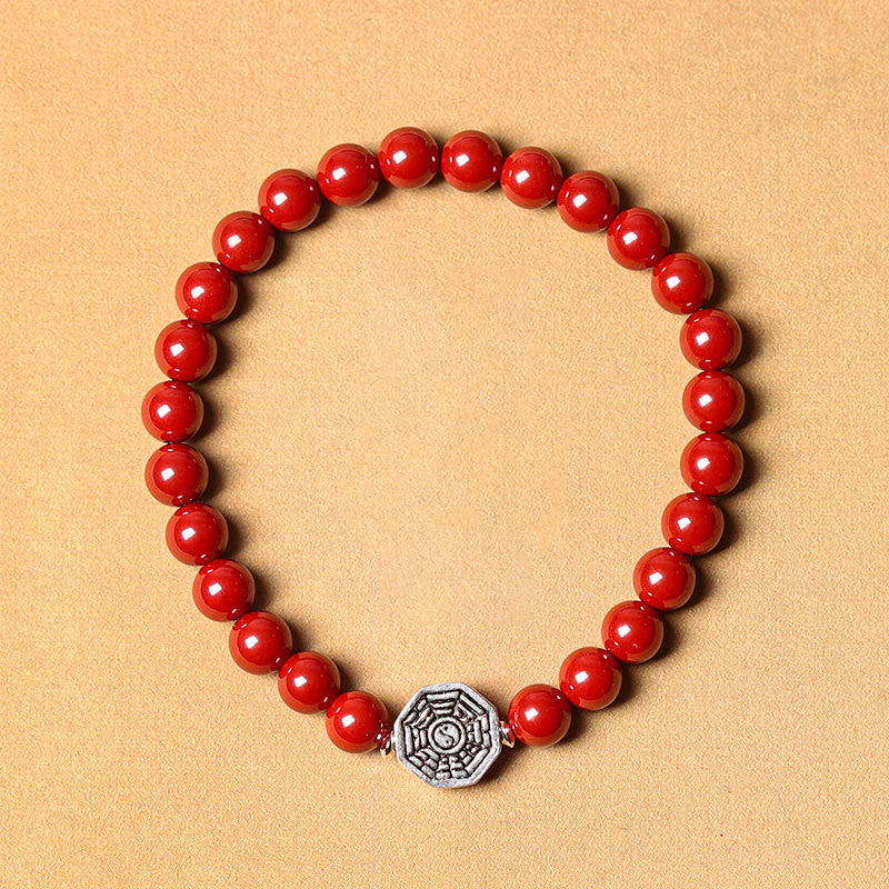 925 Sterling Silver Yin Yang Bagua Cinnabar Red String Focus Bracelet