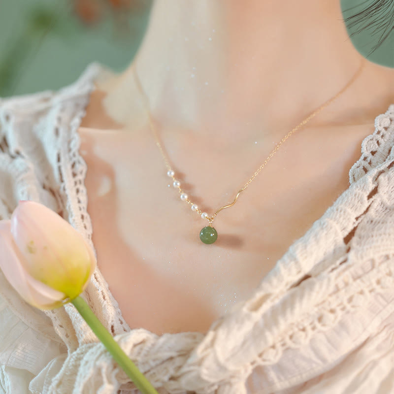 Natural Hetian Jade Pearl Luck Bead Necklace Pendant