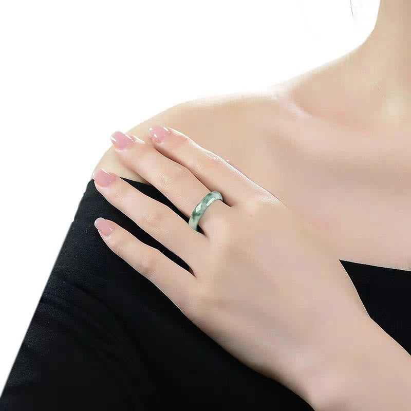 Hand-Polished Natural Green Jade Minimalist Solid Stone Band Ring