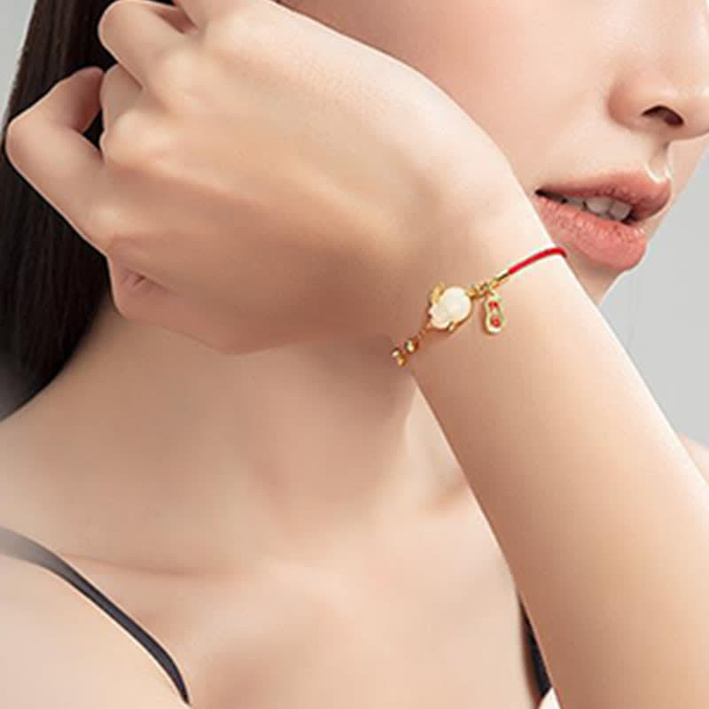 Year of the Rabbit White Jade Happiness Red String Chain Bracelet