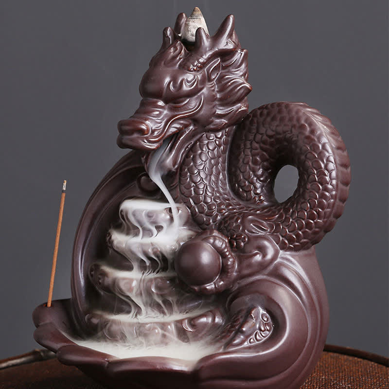 Intricate Dragon and Phoenix Motif Ceramic Incense Burner