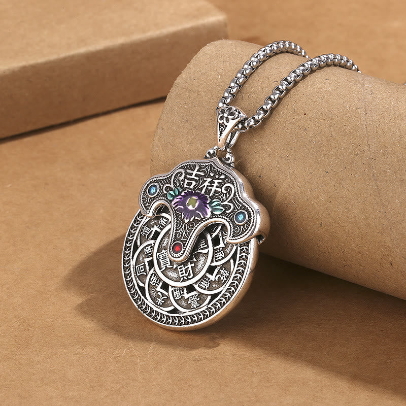 Peony Flower Copper Coins Wealth Necklace Pendant