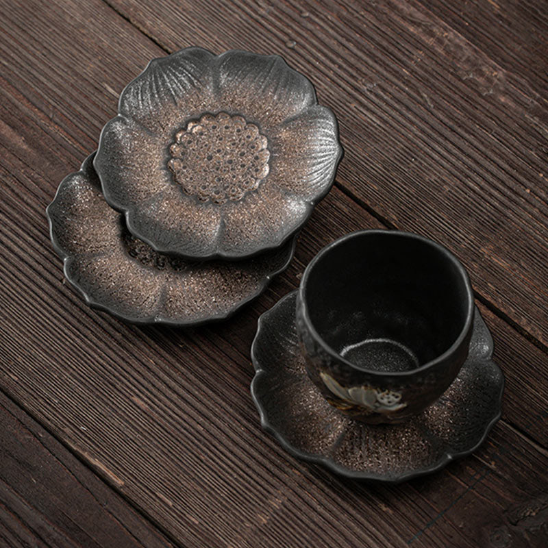 Vintage Lotus Flower Ceramic Cup Mat Pad Tea Cup Coaster Kung Fu Tea Mat