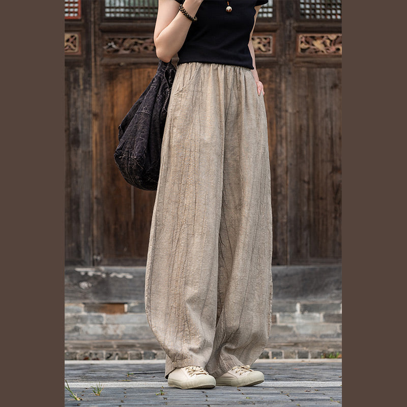 Ramie Cotton Linen Pants Tie-dye Design Trousers Loose Zen Yoga Women's Pants with Pockets