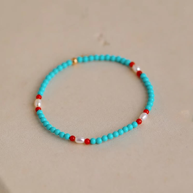Turquoise Red Agate Pearl Small Beaded Protection Bracelet