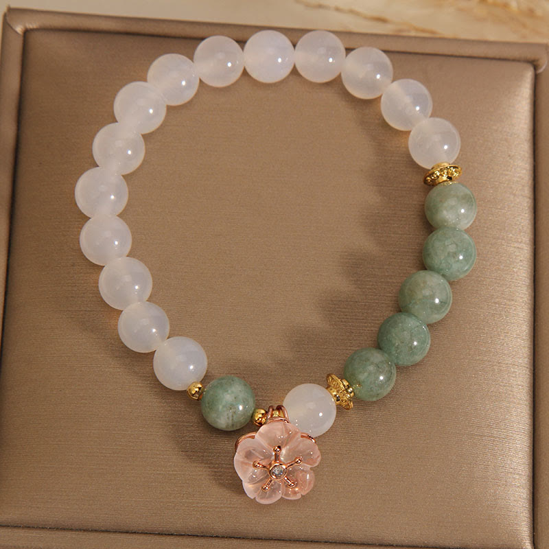 White Agate Jade Flower Charm Luck Protection Bracelet