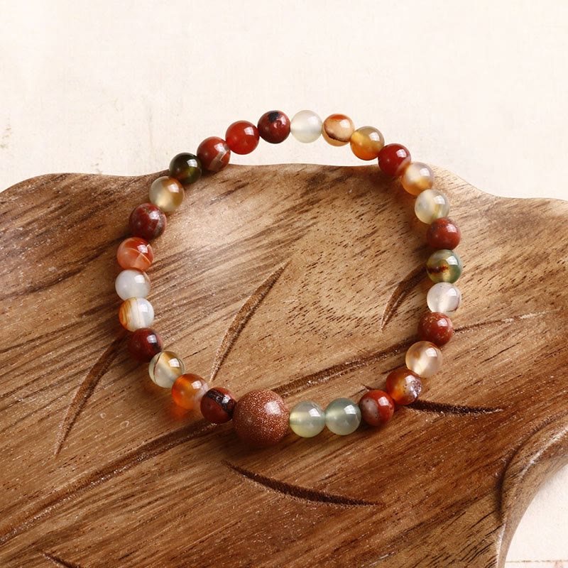 Natural Imperial Sea Sediment Jasper and Agate Beaded Stone Bracelet