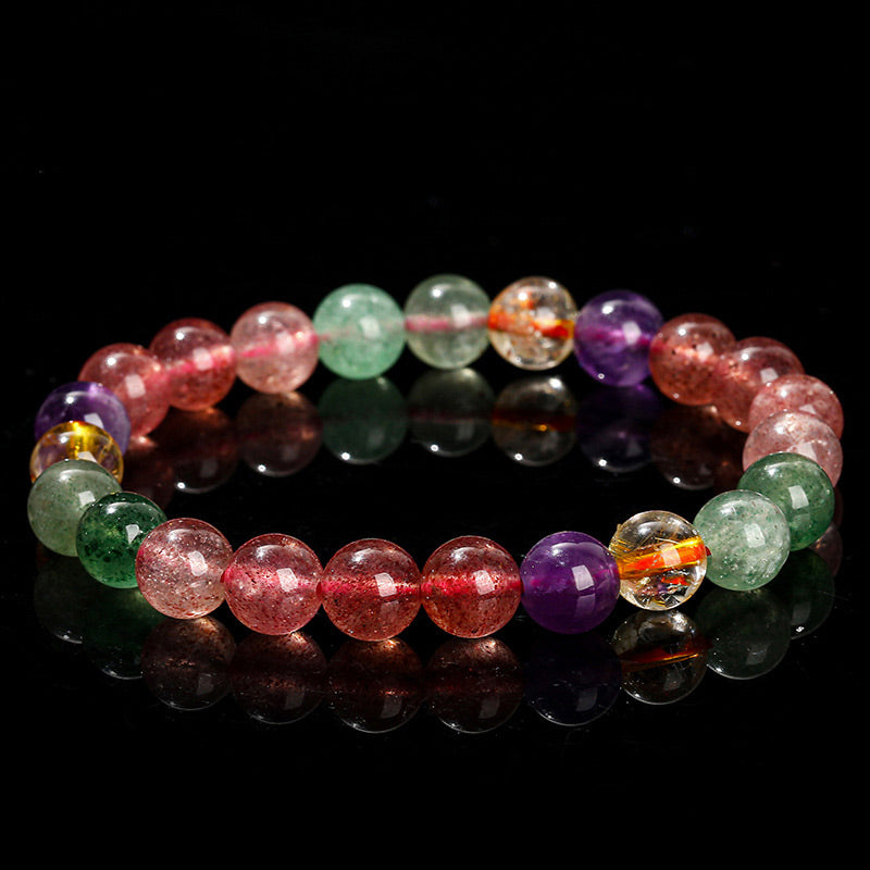 Natural Multicolored Strawberry Quartz Beaded Bracelet for Emotional Well-being