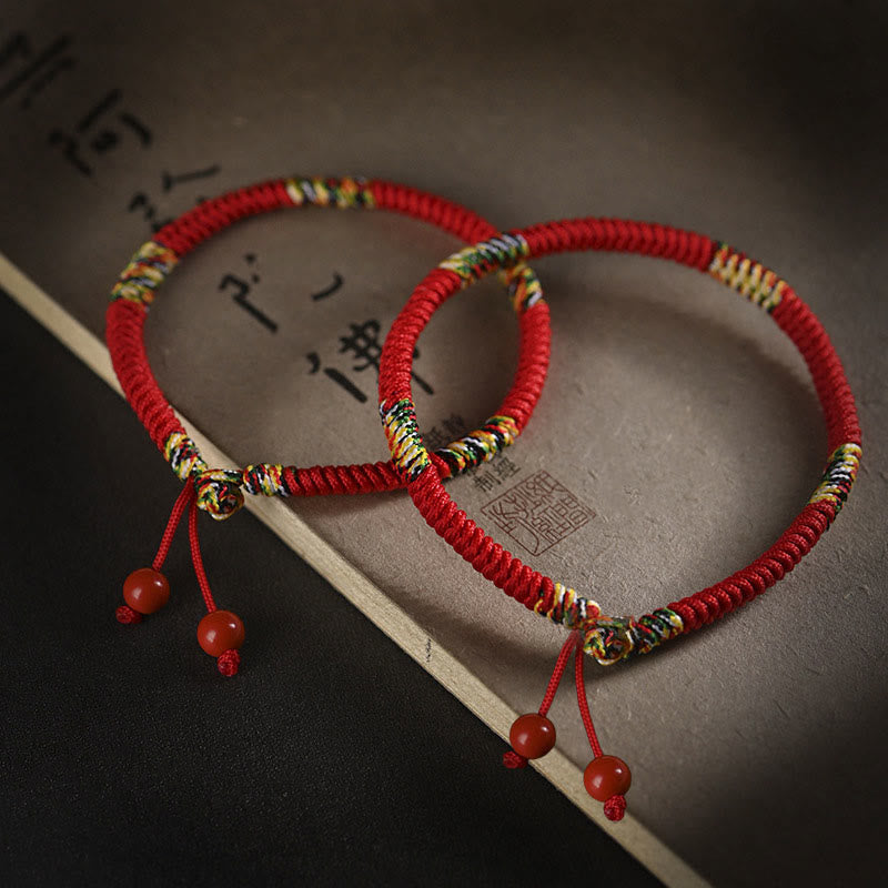 Vajra Knot Red String Bracelet with Cinnabar & Five Dhyani Buddhas Symbolism