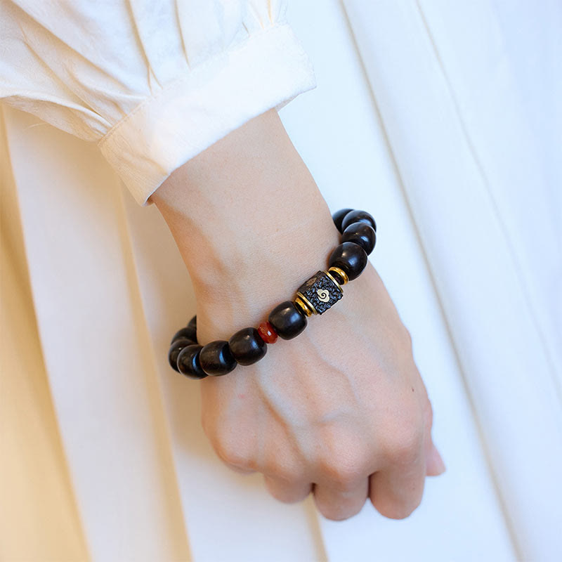 Ebony Wood Auspicious Clouds Engraved Calm Bracelet