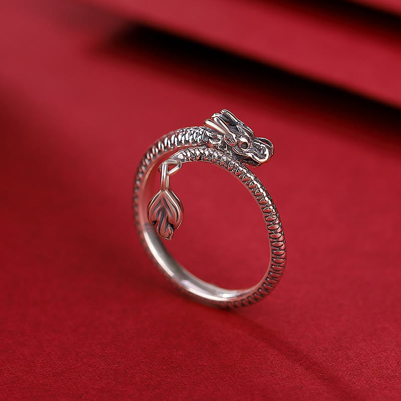 Vintage Sterling Silver Adjustable Dragon Motif Statement Ring