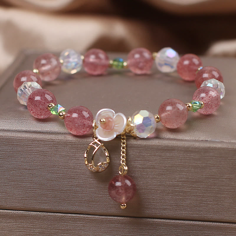 Natural Clear Quartz and Floral Gemstone Bracelet for Emotional Clarity