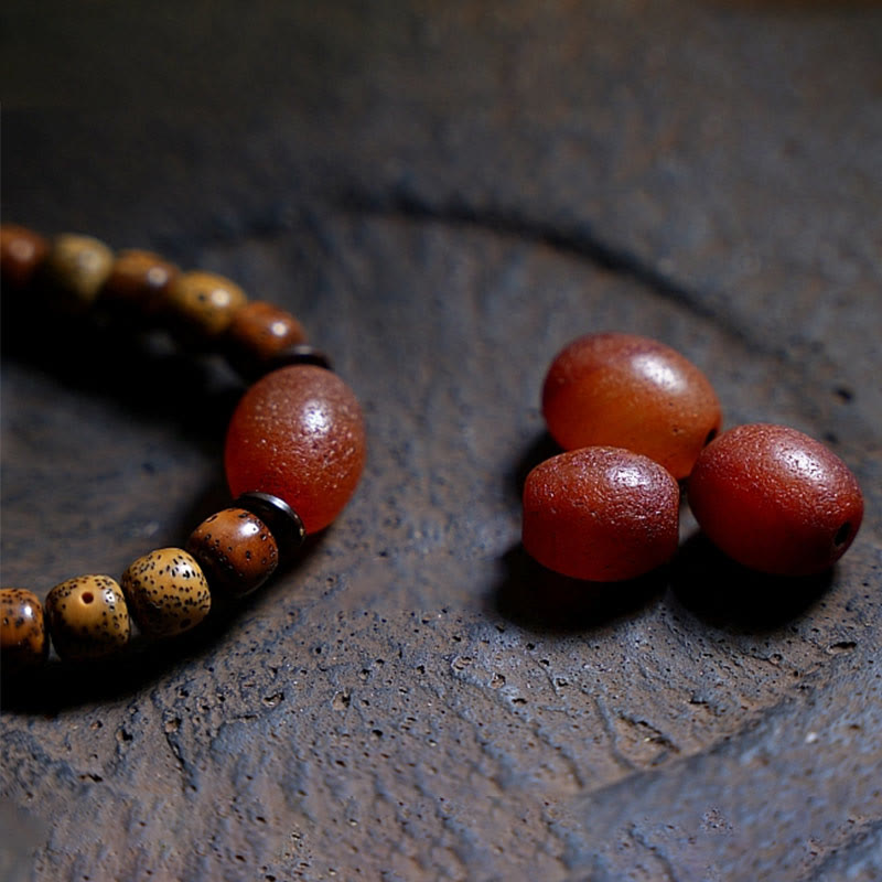 Tibetan Bodhi Seed Amber Dzi Bead Agate Zakiram Goddess of Wealth Beads Triple Wrap Bracelet