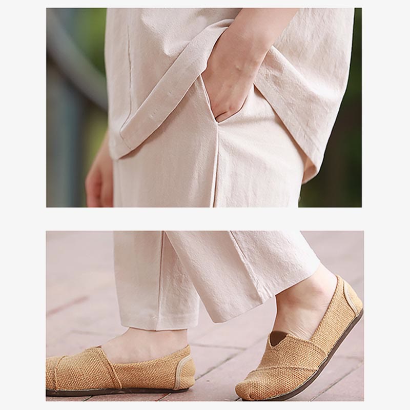2Pcs Shirt Top Pants Meditation Zen Tai Chi Cotton Linen Clothing Women's Set