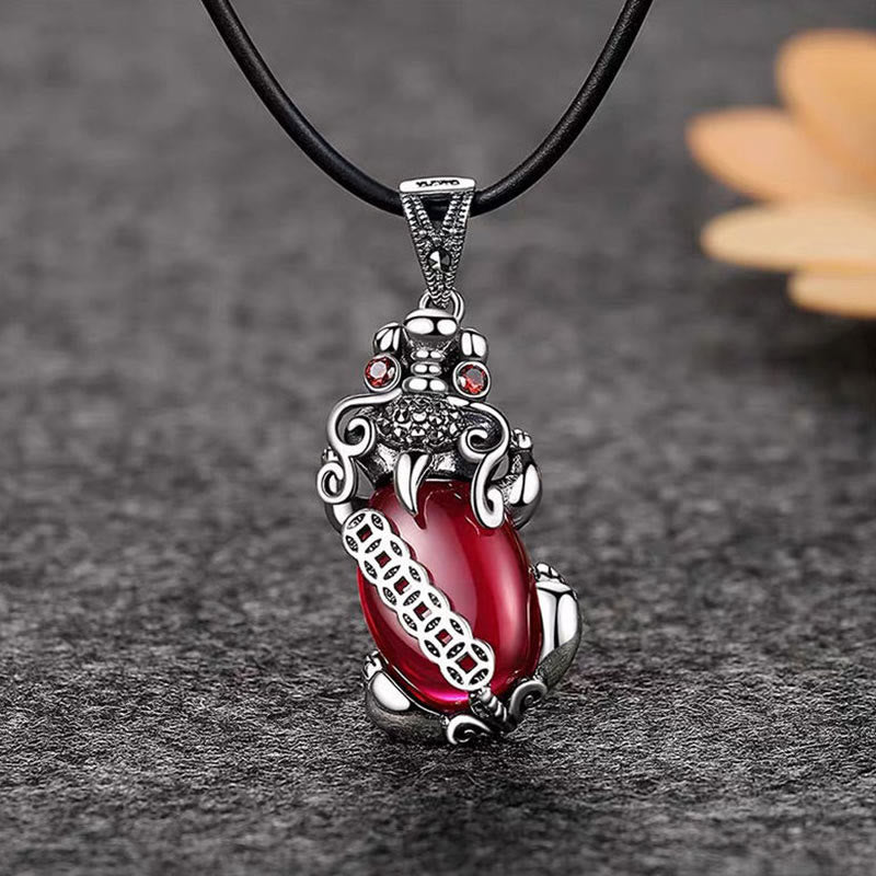 PiXiu Garnet Copper Coin Wealth Luck Necklace Pendant