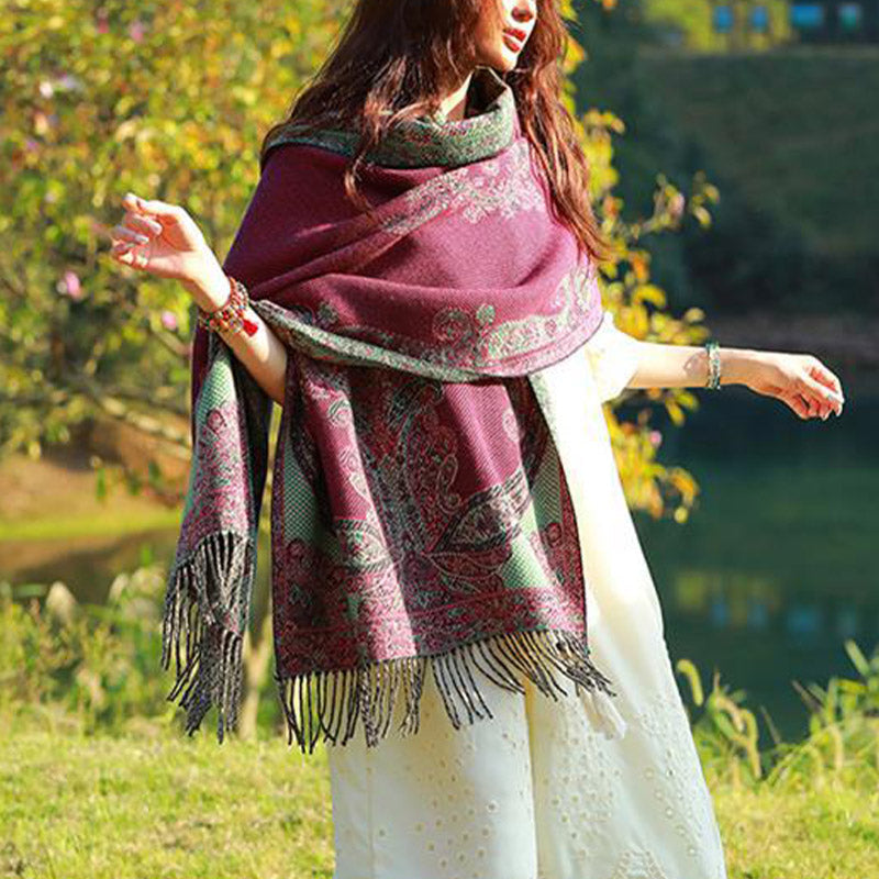 Tibetan Vine Leaves Pattern Design Shawl Cozy Travel Scarf Wrap