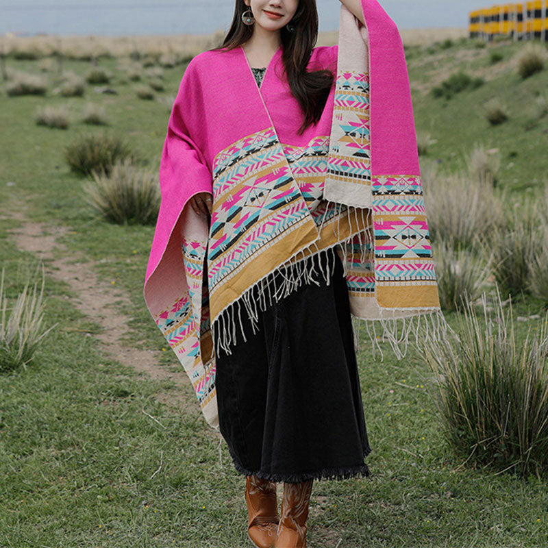 Tibetan Shawl Colorful Geometry Winter Cozy Travel Scarf Wrap