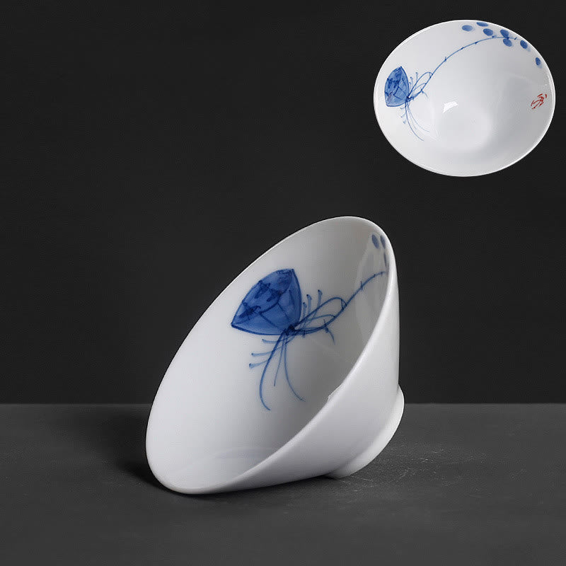 Vintage Plum Orchid Bamboo Chrysanthemum Lotus Koi Fish Ceramic Teacup Kung Fu Tea Cups