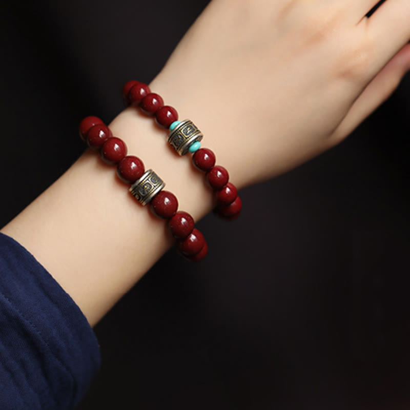 925 Sterling Silver Chinese Zodiac Natal Buddha Cinnabar Om Mani Padme Hum Calm Bracelet