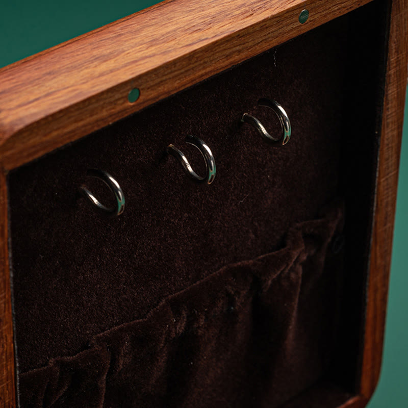 Antique Hand-Carved Rosewood Jewelry Storage Box with Floral Leaf Detail