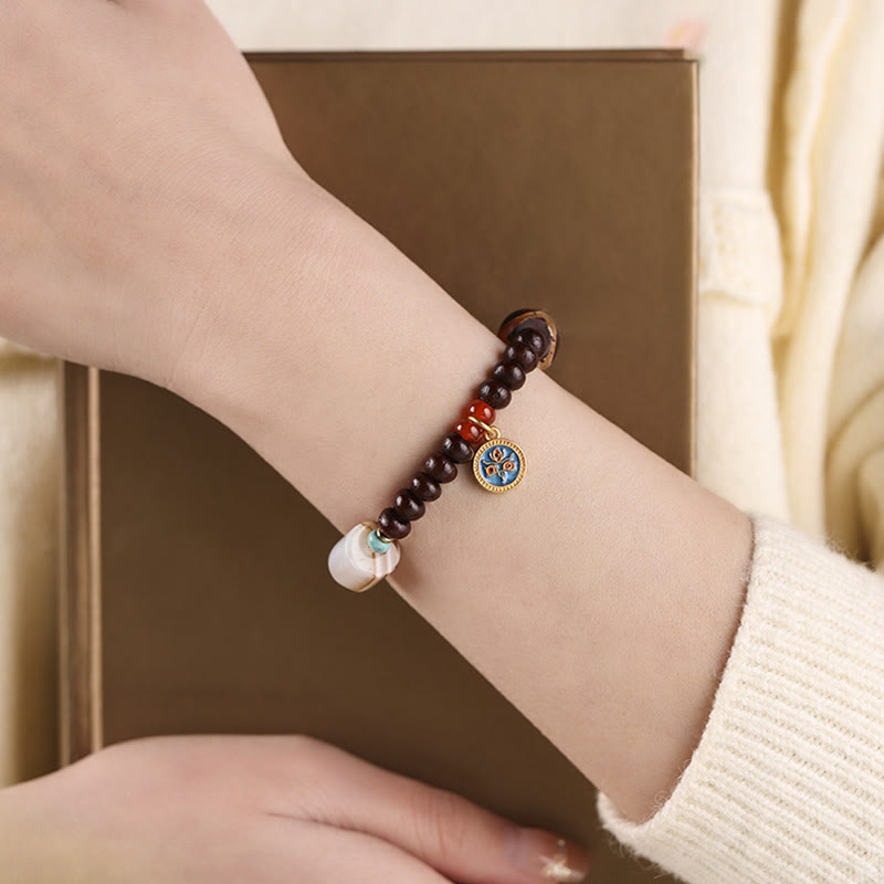 Natural Tibet Purple Bodhi Seed Dzi Bead God of Wealth Wisdom Bracelet