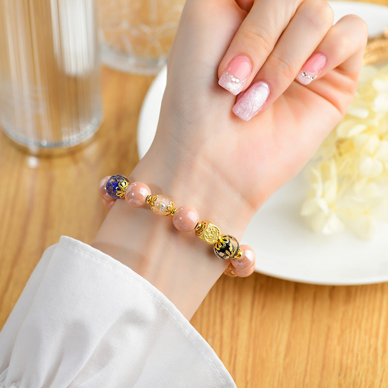 Artisanal Tibetan Incense Ash Liuli Glass Nine-Tailed Fox Charm Bracelet