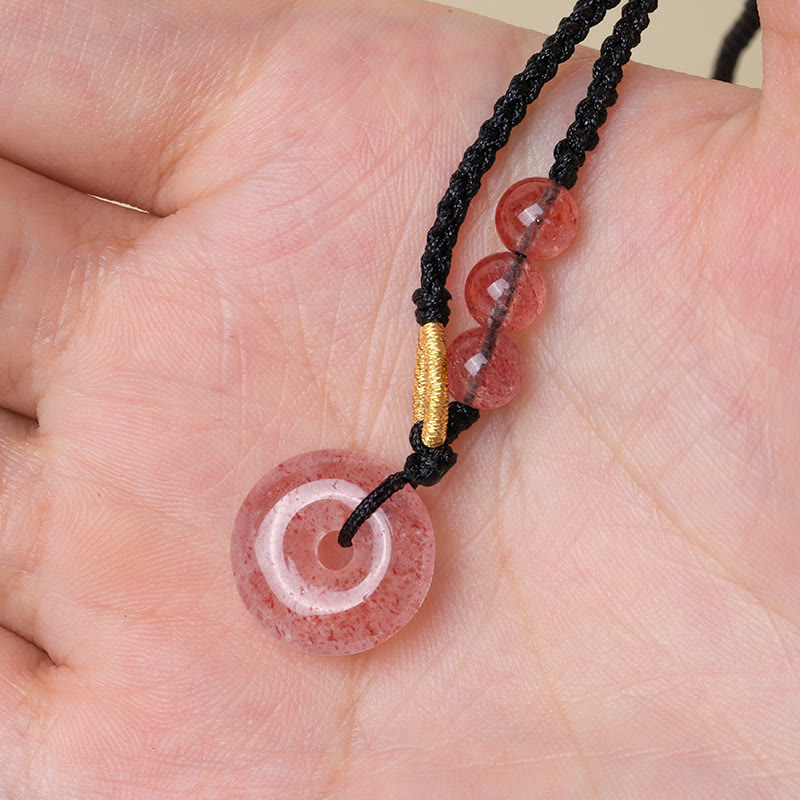Strawberry Quartz Chalcedony Peace Buckle Healing Necklace Pendant