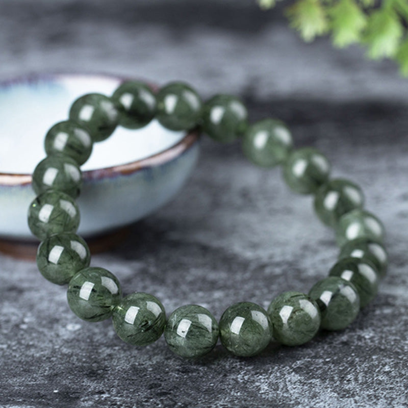 Handmade Natural Green Quartz Beaded Unisex Elastic Bracelet