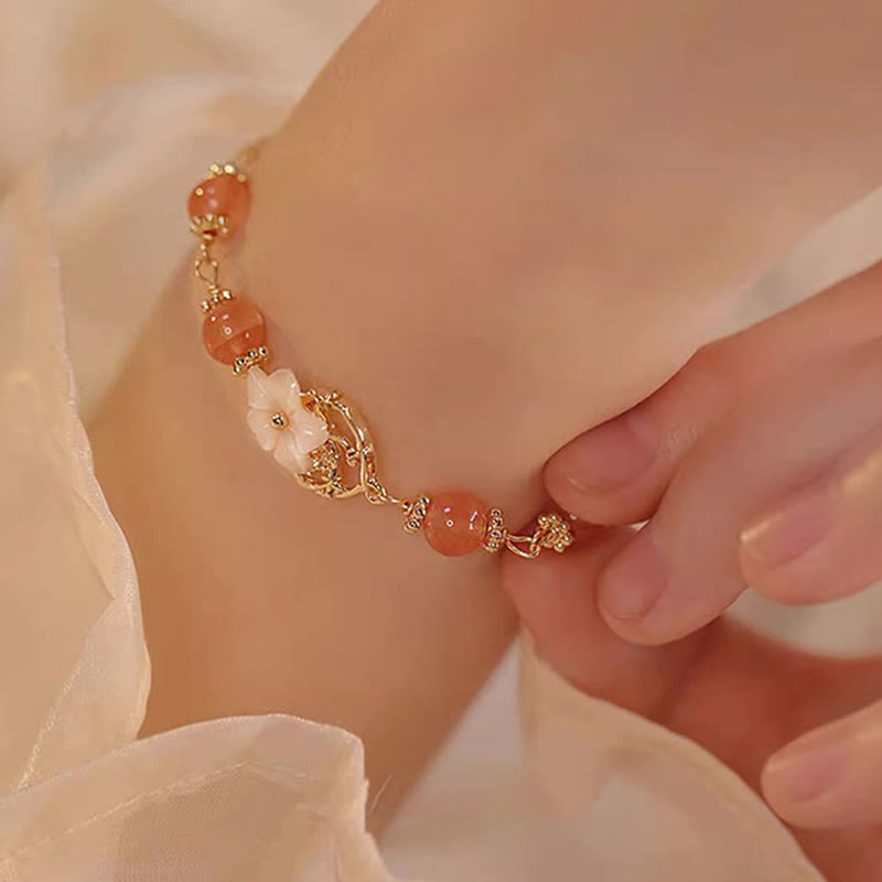 Red Agate and Tridacna Stone Flower Copper Detail Bracelet