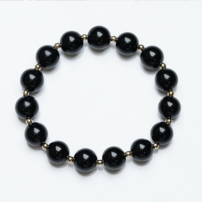 Minimalist Black Onyx Bead Bracelet Set for Grounding - 2 Pieces