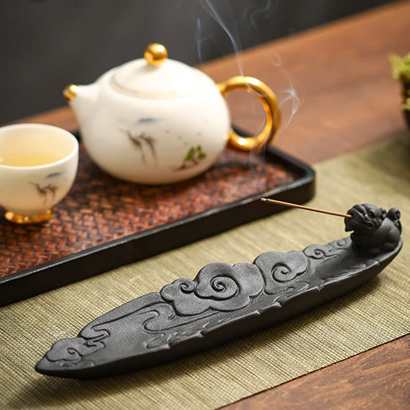 Auspicious Clouds Pixiu Healing Ceramic Stick Incense Burner Decoration