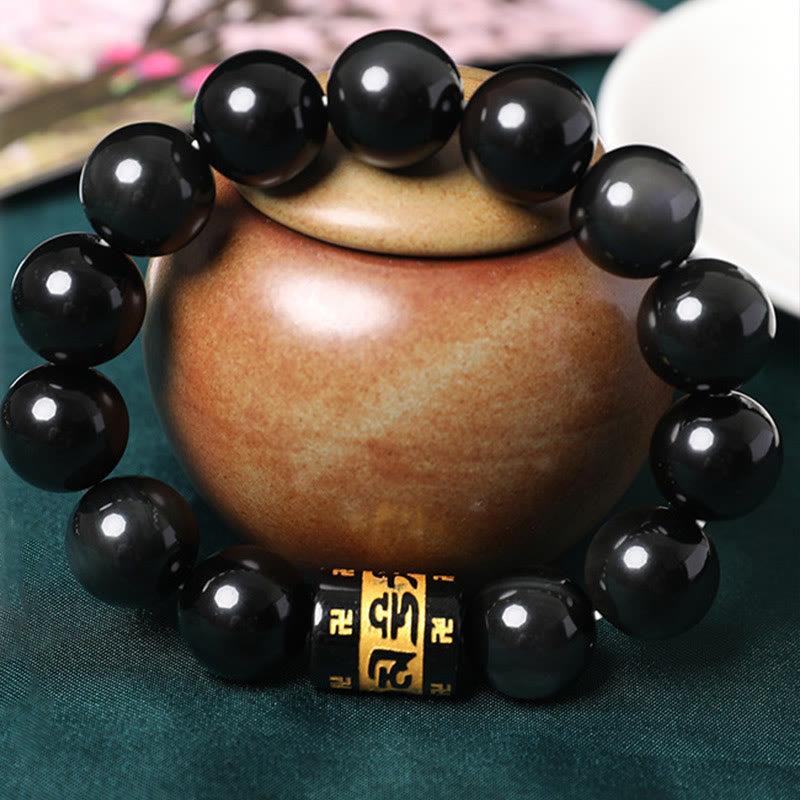 Rainbow Obsidian Om Mani Padme Hum Swastika Positive Bracelet