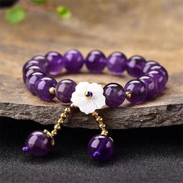 Natural Amethyst Crystal Flower Beaded Bracelet