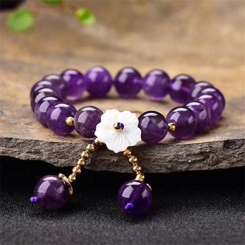 Natural Amethyst Crystal Flower Beaded Bracelet