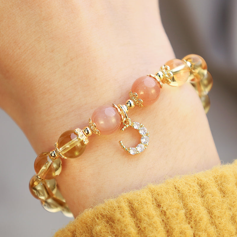 Citrine Moonstone Sunstone Celestial Moon Charm Gemstone Bracelet