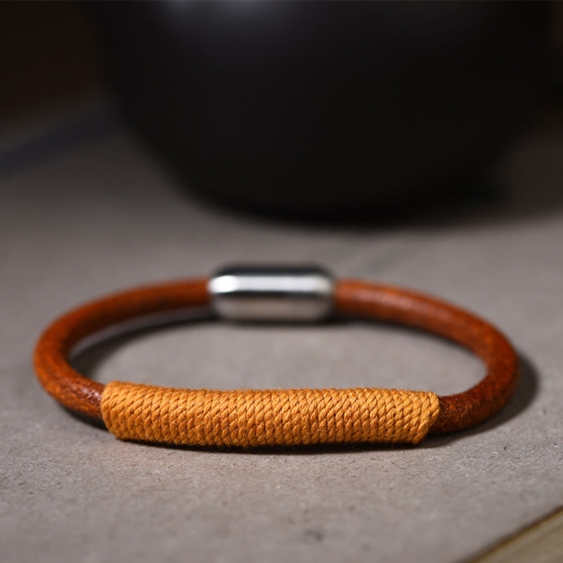 Tibetan Leather Handmade Five Elements Luck Braid String Buckle Bracelet