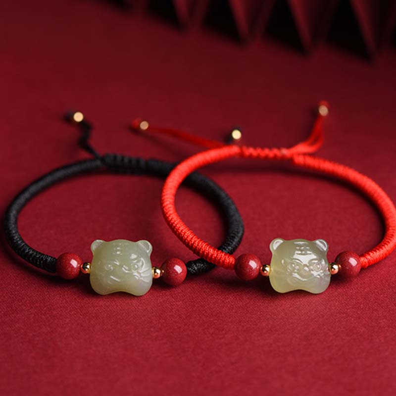 Jade Cinnabar Lucky Tiger String Bracelet