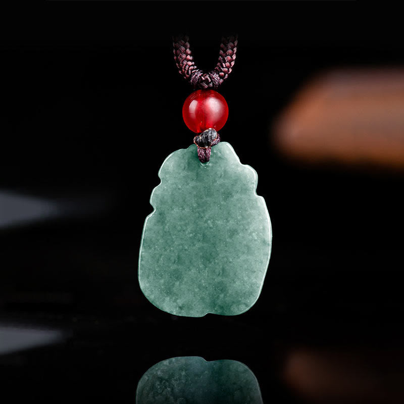 Natural Green Jade Nine Tailed Fox Engraved Prosperity Necklace Pendant
