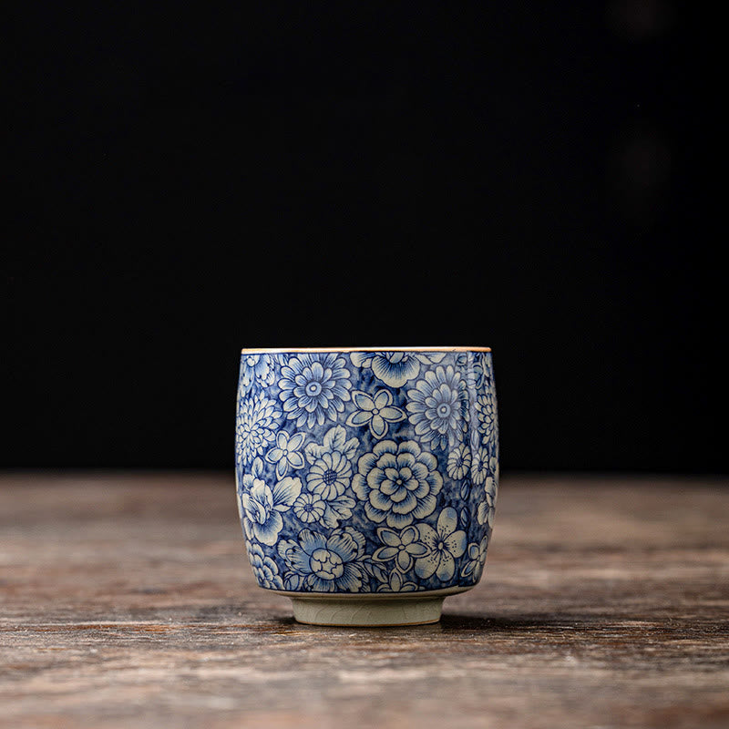 Vintage Lotus Peony Plum Blossom Chrysanthemum Ceramic Teacup Tea Cups