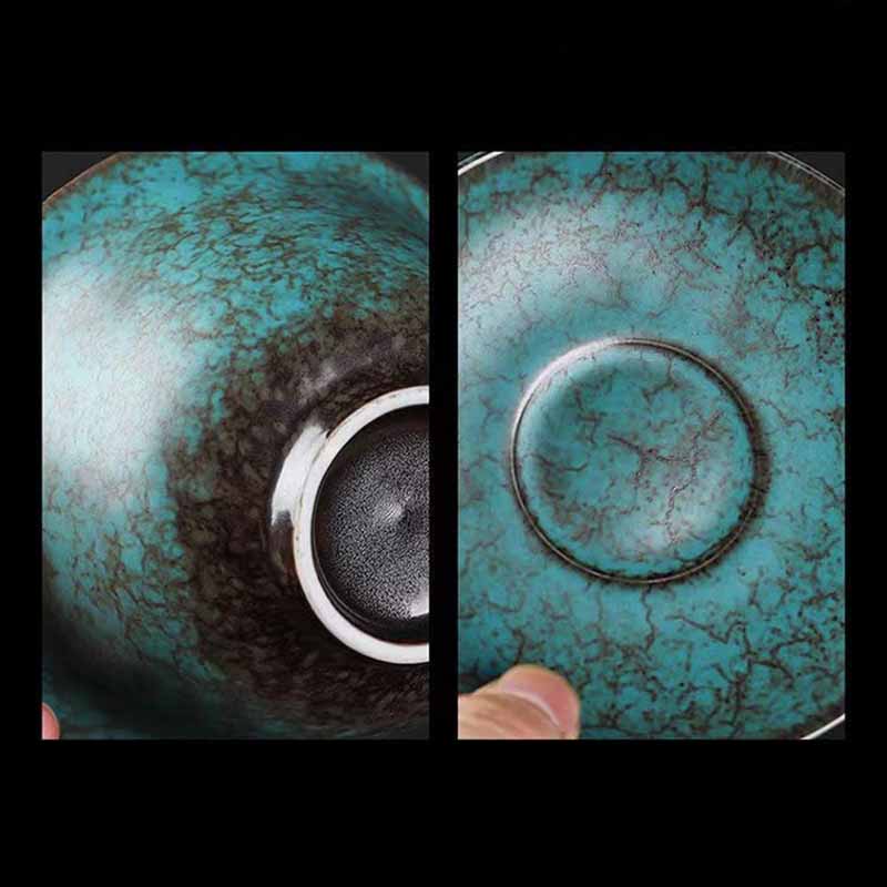 Traditional Pine Tree Green Ceramic Gaiwan Sancai Teacup Kung Fu Tea Cup And Saucer With Lid