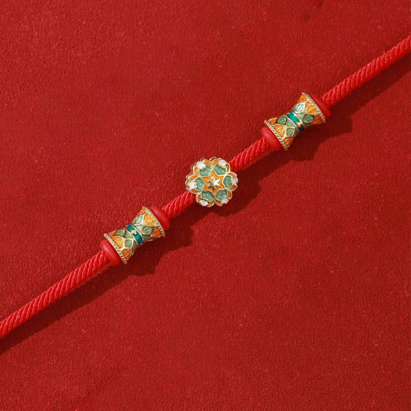 Dunhuang 925 Sterling Silver Lotus Drum Red String Bracelet for New Beginnings