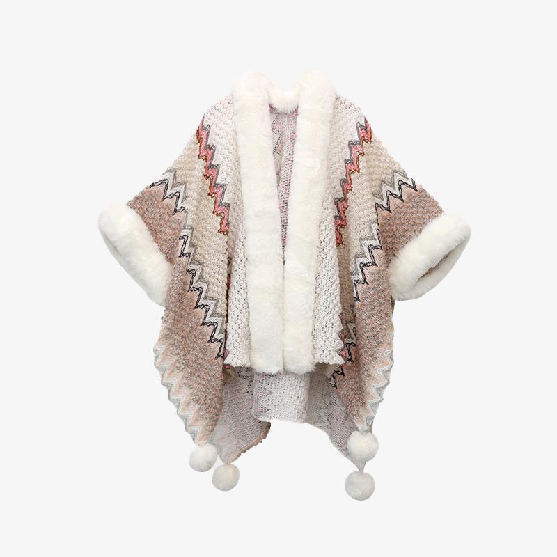 Tibetan Multicolored Wavy Lines Knitted Striped Shawl Coat Winter Cozy Travel Scarf Wrap